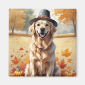 Golden Retriever in Autumn verlaat Thanksgiving Magneet (Voorkant)