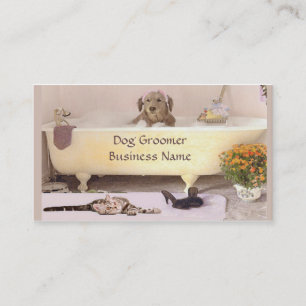 Golden Retriever in Bath Cat Tub Groomer Business Visitekaartje