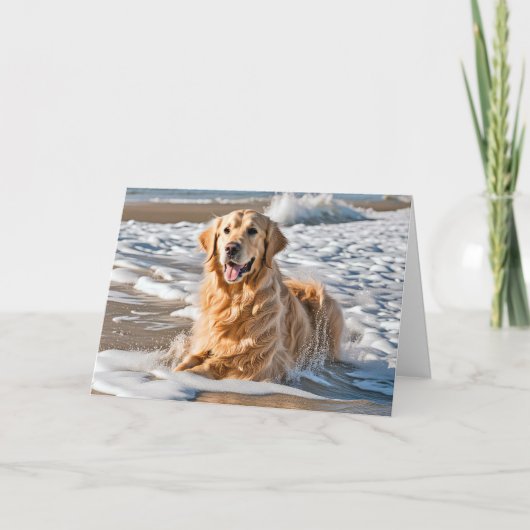 Golden Retriever in Beach Wave Kaart (Voorkant)