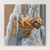 Golden Retriever in Beach Wave Legpuzzel (Horizontaal)