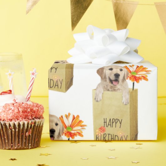 Golden Retriever in Birthday Bag Cadeaupapier (Verjaardagsfeest)