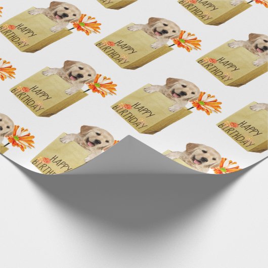Golden Retriever in Birthday Bag Cadeaupapier (Hoek)