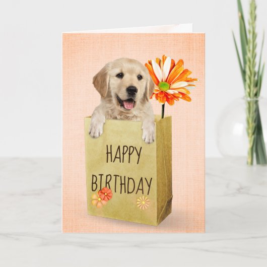 Golden Retriever in Birthday Bag Kaart (Voorkant)