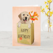 Golden Retriever in Birthday Bag Kaart (Gele Bloem)