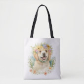 Golden Retriever in Bloemen Tote Bag (Voorkant)