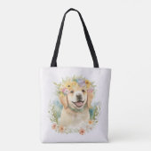 Golden Retriever in Bloemen Tote Bag (Achterkant)