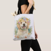 Golden Retriever in Bloemen Tote Bag (Dichtbij)