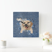 Golden Retriever in Blue Jean Hole Vierkante Klok (Huis)