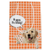 Golden Retriever in dagboeken op oranje gingham Medium Cadeauzakje (Voorkant)