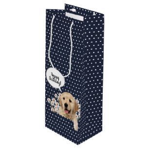 Golden Retriever in dagboeken op poka-punten Wijn Cadeautas