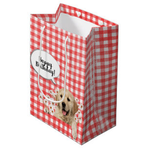 Golden Retriever in dagboeken op rode gingham Medium Cadeauzakje