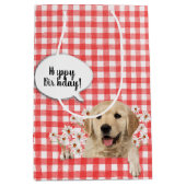 Golden Retriever in dagboeken op rode gingham Medium Cadeauzakje (Voorkant)