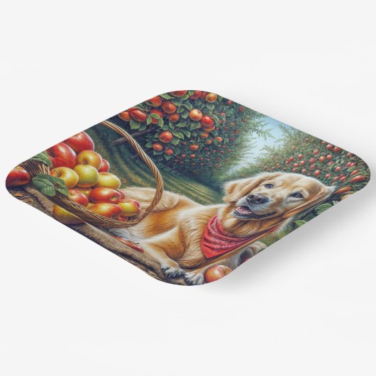 Golden Retriever in de appelboomgaard Papieren Bordje (Gebogen)