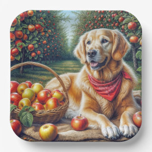 Golden Retriever in de appelboomgaard Papieren Bordje
