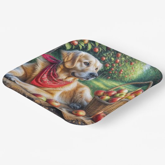 Golden Retriever in de appelboomgaard Papieren Bordje (Gebogen)