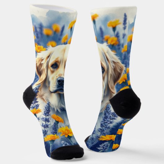 Golden Retriever in de bloemen Sokken (Gebogen)