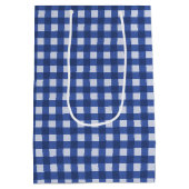 Golden Retriever in de maisies op blauwe gingham Medium Cadeauzakje (Achterkant)