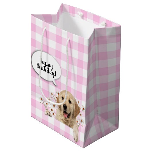 Golden Retriever in de maisies op gingham Medium Cadeauzakje (Voorkant Gekanteld)