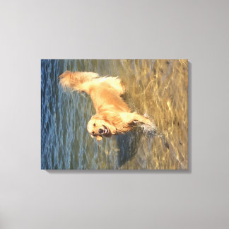 Golden retriever in de oceaan canvas afdruk