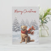 Golden Retriever in de sneeuw kerstkaart (Staand voorkant)