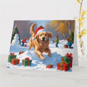 Golden Retriever in de sneeuw met kerstmuts Kaart (Gele Bloem)