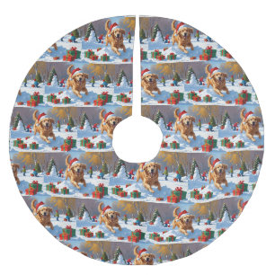 Golden Retriever in de sneeuw met kerstmuts Kerstboom Rok