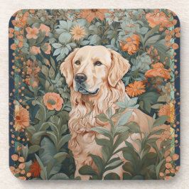 Golden Retriever in de stijl van William Morris Bier Onderzetter