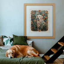 Golden Retriever in de stijl van William Morris