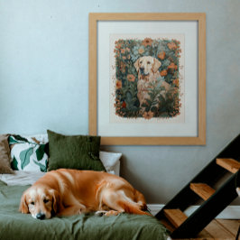 Golden Retriever in de stijl van William Morris Foto Afdruk