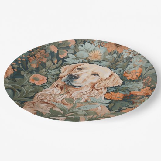 Golden Retriever in de stijl van William Morris Papieren Bordje (Gekanteld)