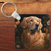 Golden Retriever in de tuin - Sleutelhanger (Voorkant)