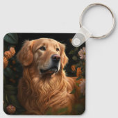 Golden Retriever in de tuin - Sleutelhanger (Achterkant)