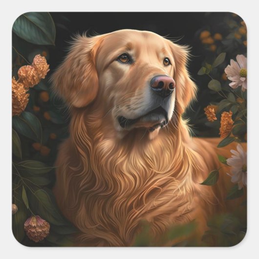 Golden Retriever in de tuin - Sticker (Voorkant)