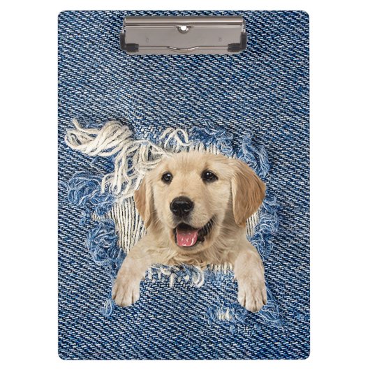 Golden Retriever in Denim Hole Klembord (Voorkant)