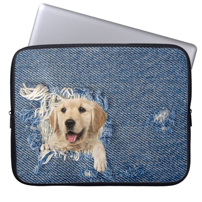 Golden Retriever in Denim Hole Laptop Sleeve (Voorkant)