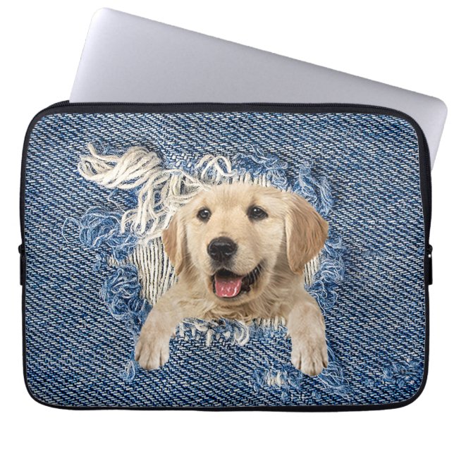 Golden Retriever in Denim Hole Laptop Sleeve (Voorkant)