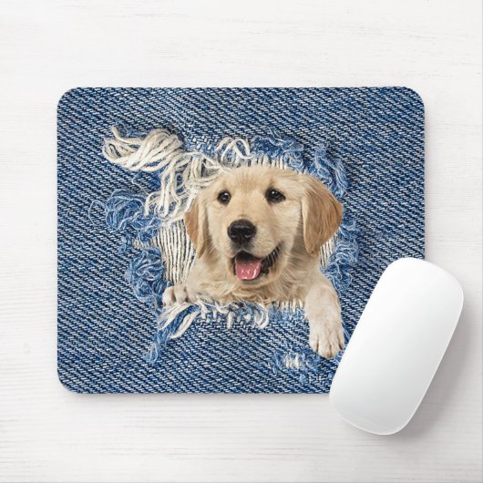 Golden Retriever in Denim Hole Muismat (Met muis)