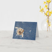 Golden Retriever in Denim Hole Note Kaart (Gele Bloem)