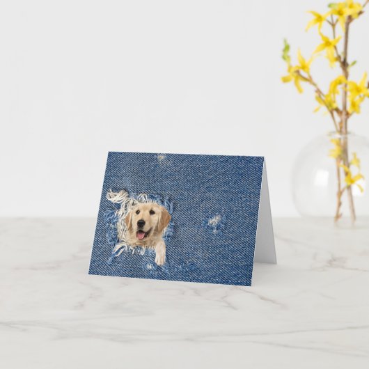 Golden Retriever in Denim Hole Note Kaart (Gele Bloem)