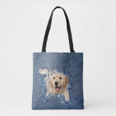 Golden Retriever in Denim Hole Tote Bag (Voorkant)