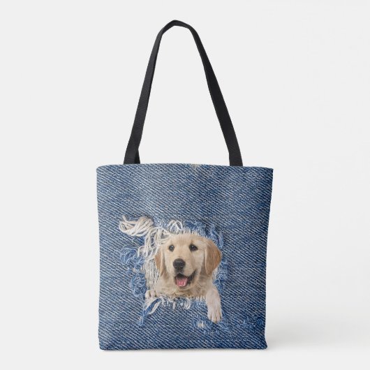 Golden Retriever in Denim Hole Tote Bag (Achterkant)