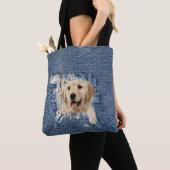 Golden Retriever in Denim Hole Tote Bag (Dichtbij)