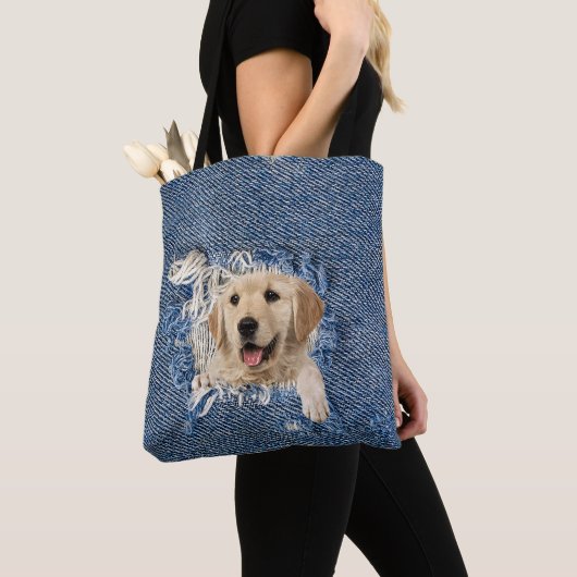 Golden Retriever in Denim Hole Tote Bag (Dichtbij)