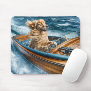 Golden Retriever in een antieke houten boot Muismat