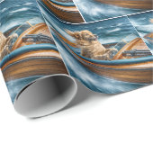 Golden Retriever in een  bootje Cadeaupapier (Rol Hoek)