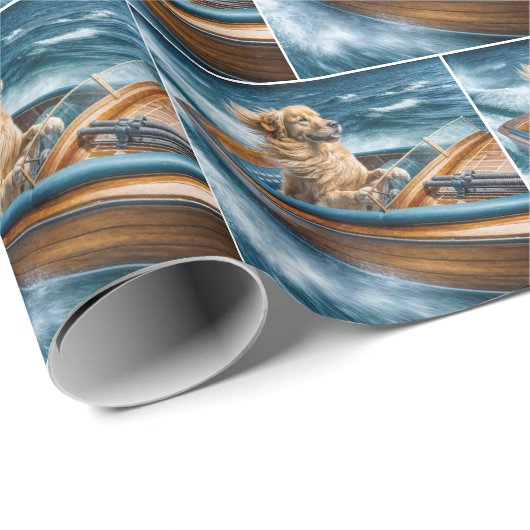 Golden Retriever in een  bootje Cadeaupapier (Rol Hoek)