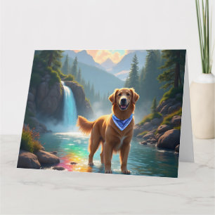 Golden Retriever in een fantasie regenboog rivier Kaart