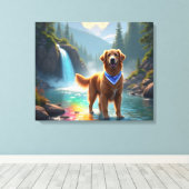 Golden Retriever in een Fantasy Rainbow River Canvas Afdruk (Insitu (Houten vloer))