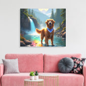 Golden Retriever in een Fantasy Rainbow River Canvas Afdruk (Insitu (Woonkamer))
