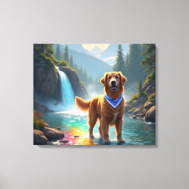 Golden Retriever in een Fantasy Rainbow River Canvas Afdruk
